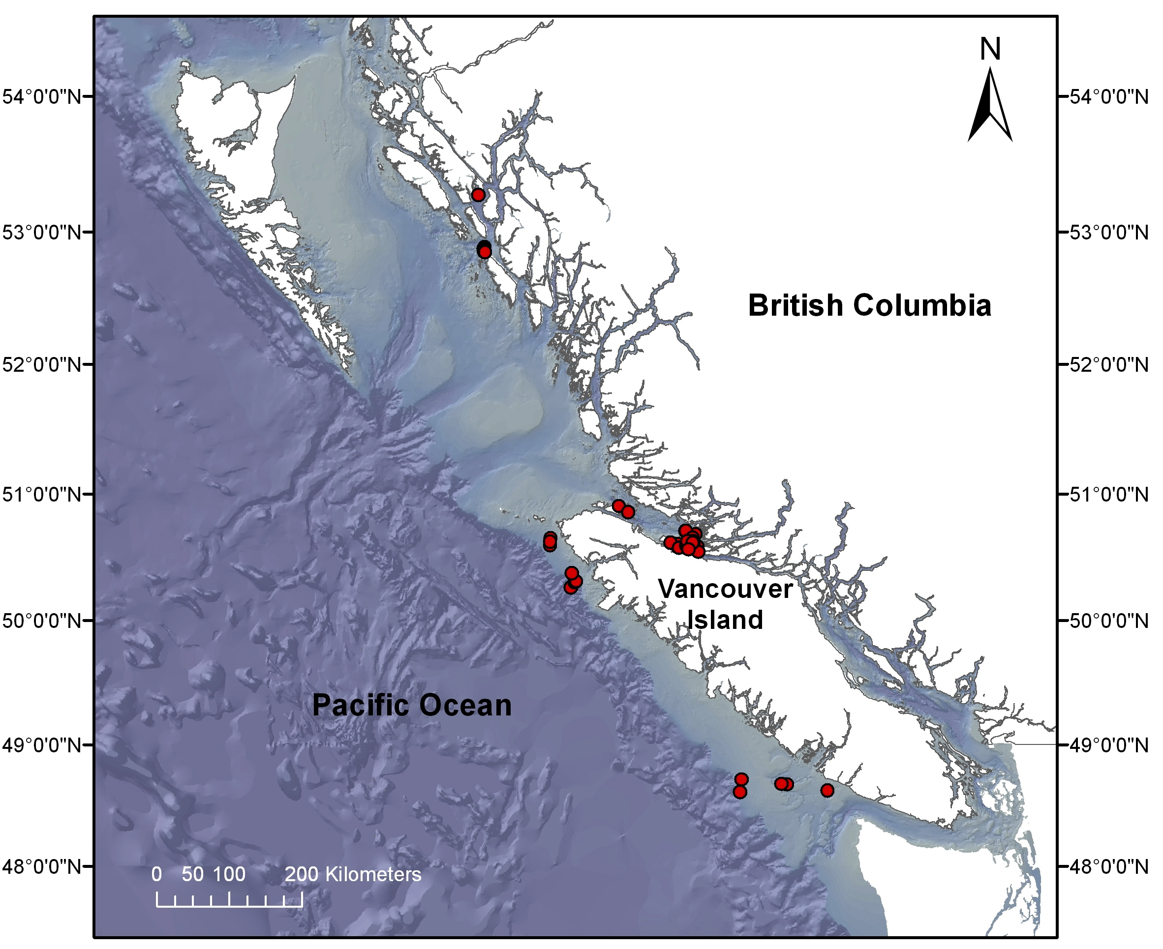 The red dots in this map show areas where we have been able to collect entanglement data